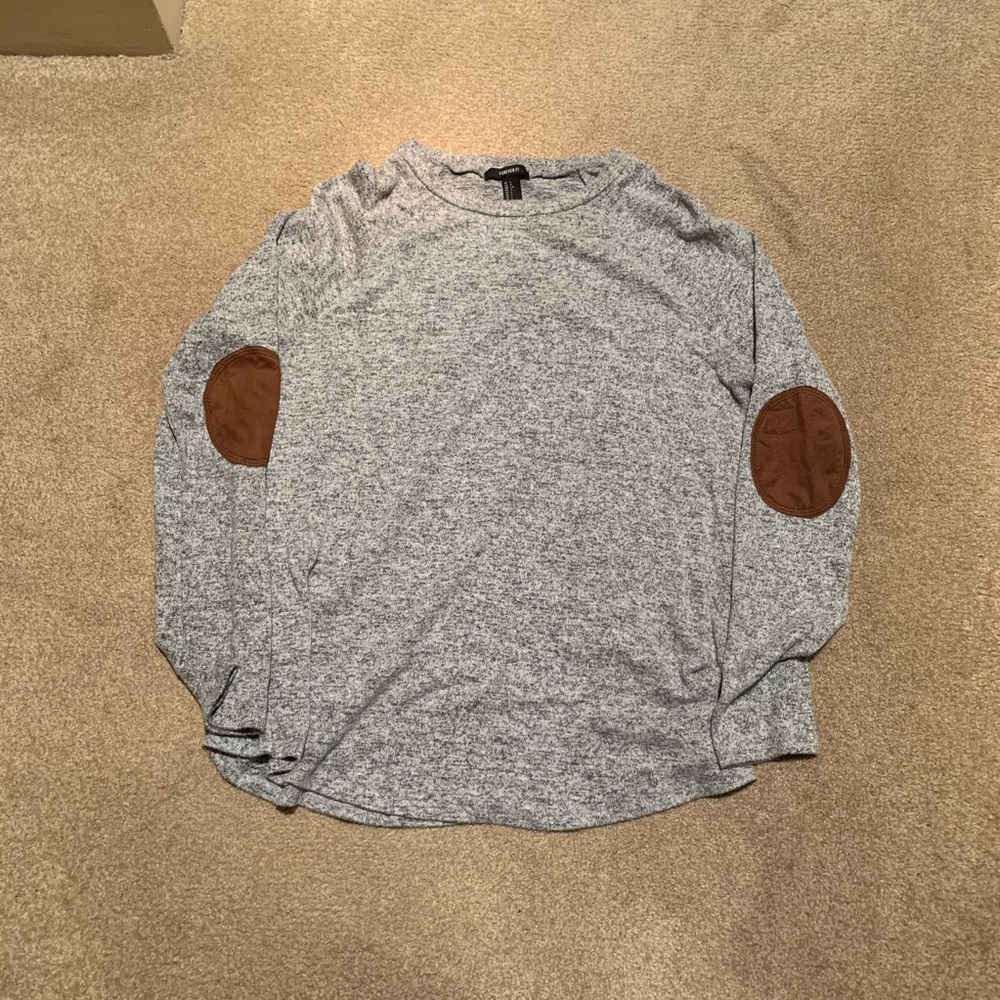 Forever 21 Grey Long Sleeve Shirt with Elbow Patch